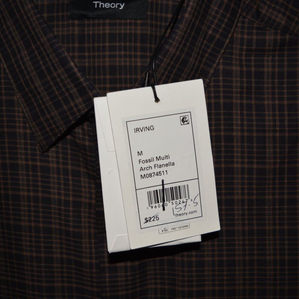 NWT Men's Theory Irving Standard-Fit Shirt in Cotton Flannel Size M MSRP $225